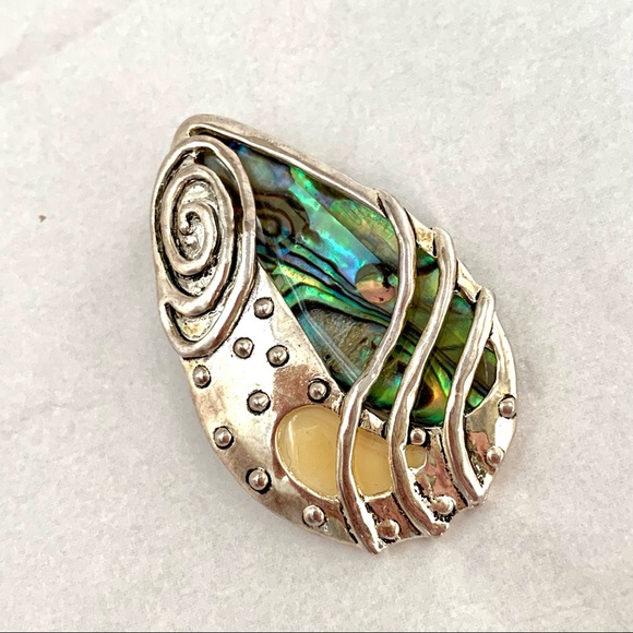 Abalone & Mother of Pearl Silver Tone Pendant - Picture 6 of 12